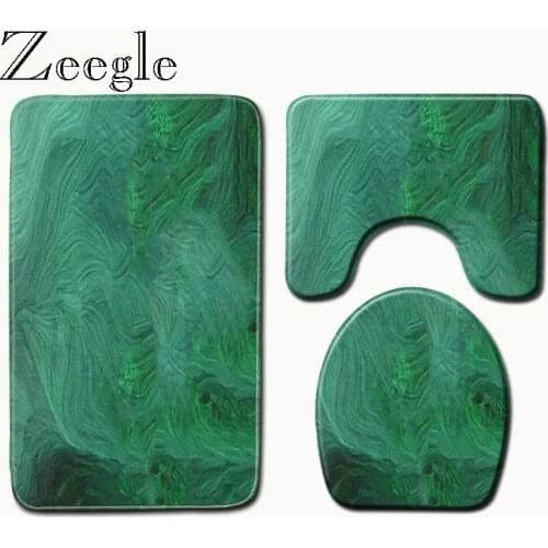 Zeegle Green Bathroom Mat Set Toilet Rugs Non-Slip Toilet Seat Cover Mat Bathroom Decor Shower Carpet Absobent Shower Floor Pad