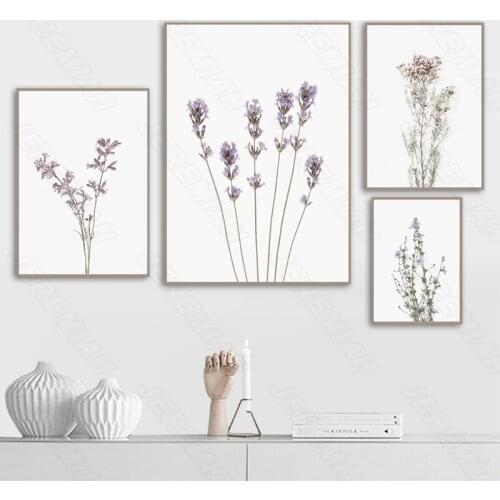 Purple literary small flower feng poster Nordic style wall art canvas print painting modern living room decoration