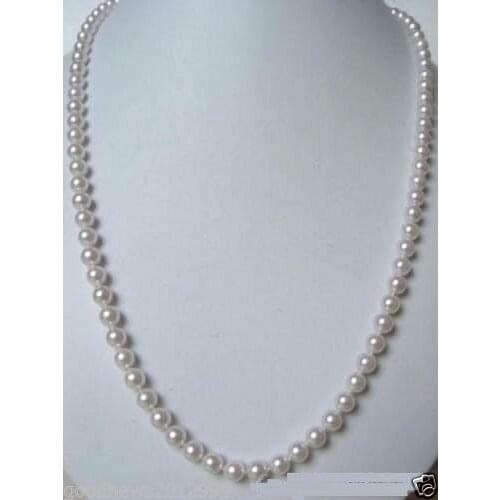 Natural 7-7.5mm AAA+ white akoya pearl necklace 30" 925silver yellow gold clasp