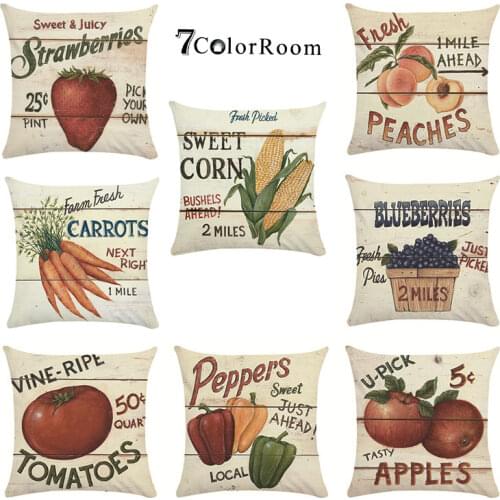 Vintage Farm cushion covers 45x45cm Square Fruits Throw Pillow Cover For Sofa Vegetables Pillowcase