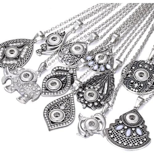 New 12mm Snap Button Jewelry Necklaces Rhinestone Crystal Vintage Metal Snap Pendant Necklace for Women DIY 12mm Snap Necklace