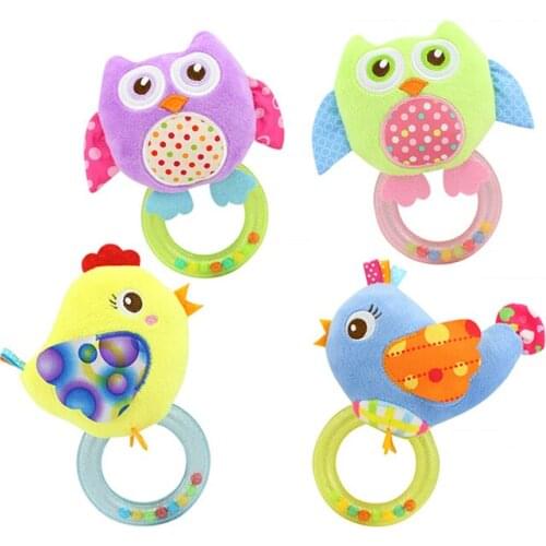 2018 new hot sale Baby Plush bird and owl Rattles Handbell ring Toys bird.0-3 Y Baby Rattle hand Bell Toy 5 Style Animals gift