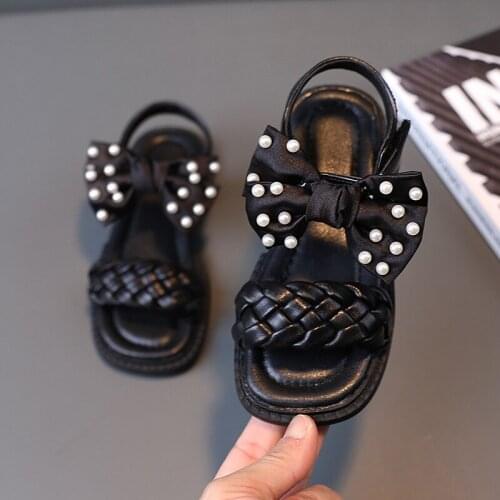 New Girls Sandals Big Bowtie Pearl Princess Shoes Summer Childrens Butterfly Knot Sandals Kids Beach Shoes E888