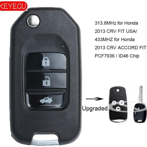 KEYECU Upgraded Flip Remote Key Fob With ID46 chip 313.8MHz for Honda 2013 CRV FIT USA, 433MHZ for Honda 2013 CRV ACCORD FIT