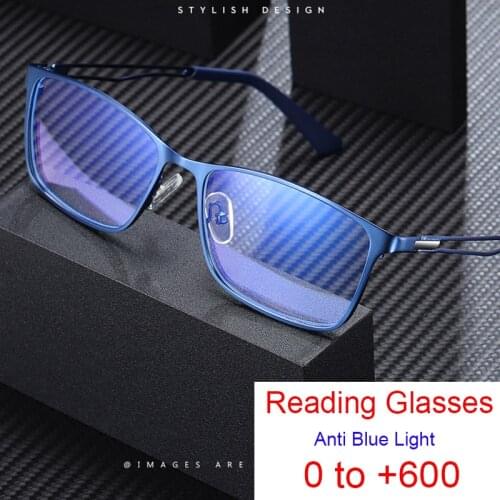 High Quality Anti Blue Light Reading Glasses Men Square Business Male Presbyopic Eyeglass Husband Gaming Computer Glasses +1 +6