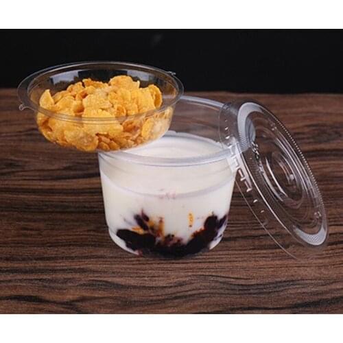 50pcs 300ml 12oz Disposable pudding cup transparent ice cream jelly salad thick plastic cup small food yogurt bowl with lid