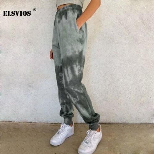 Autumn Winter Fashion Tie-dyed Little Feet Bloomers Casual Streetwear Mid Waist Trousers Elegant Slim Sports Pocket Long Pants