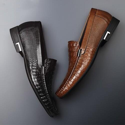 Phenkang Men Leather Alligator Texture Slip-On Casual Shoes Male Sneakers loafer Mens Coffee Mens Loafers Driving Shoes 2021