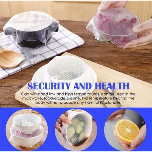 4Pcs/set Food Silicone Wraps Seal Vacuum Cover Reusable Keeping Food Fresh Stretch Lid Home Kitchen Tools