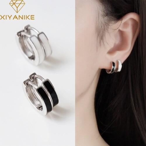 XIYANIKE 925 Sterling Silver New Trendy Black White Circle Earrings Female Fashion Sexy Hot Handmade Jewelry Couple Gift
