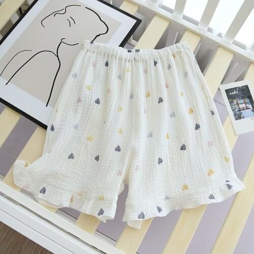 Women Cotton Lounge Sleep Bottoms Summer New Cute Ruffles Home Shorts Wear Loose Pajama Trousers Sweet Heart Print Sleepwear