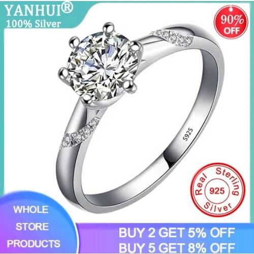 95% OFF! With Certificate Luxury Female 1.0ct Lab Diamond Ring Real 925 Silver Engagement Ring Solitaire Wedding Rings For Women