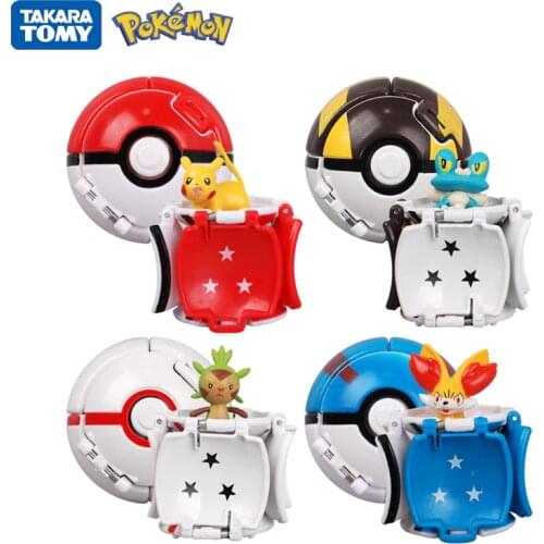 TAKARA TOMY 7CM Pokemon Elf Ball Pikachu Pokeball cartoon movie with Pikachu action figure model Educational Toys