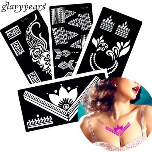 4 Pieces Henna Tattoo Stencils Leg Body Art Beauty Women Makeup Glitter Paste Drawing Flower Pattern Tattoo Template Hot S200#23