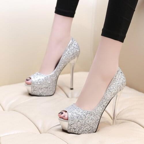 High Heels Platform Heels Shoes Woman Peep Toe Pumps Women Shoes Silver Wedding Shoes Bridal Heels Ladies shoes talon femme 2021