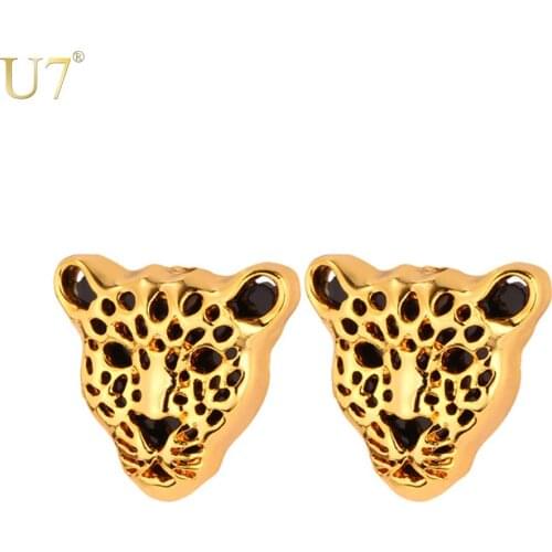 U7 African Jewelry Animal Earrings Fashion Jewellery Gold/Silver Color Leopard Head Women Stub Earrings E731