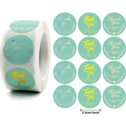 50-500Pcs Hot Stamping Color Thank you Sticker Green Gift Seal Decoration Scrapbook Cute Letter Sticker Kscraft Craft Supplies