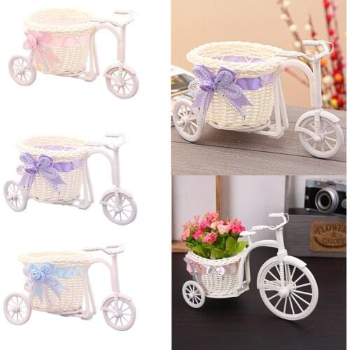Bicycle Flower Basket Desktop Decoration Ornaments Tricycle Plastic White Vase Flower Storage Home Wedding Party DIY Decoration
