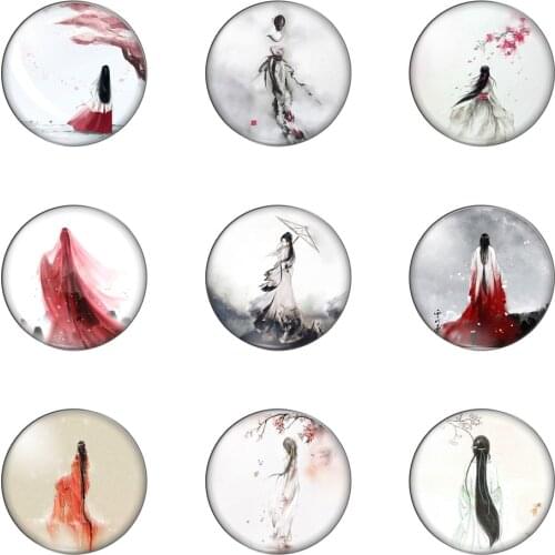 New Vintage Painting Figure Girl Round Photo Glass Cabochon Demo Flat Back Making Findings Handmade DIY Accessories