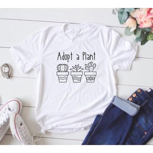 Vintage Grunge Graphic Tshirt Top Tee Potted Adopt A Plant T-Shirt Harajuku Funny Camisetas Casual Women Casual Unisex Aesthetic