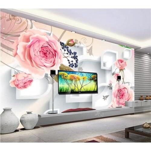 Wellyu Custom wallpaper papel de parede Warm fashion pink flower squares 3d background wall papel parede tapety behang