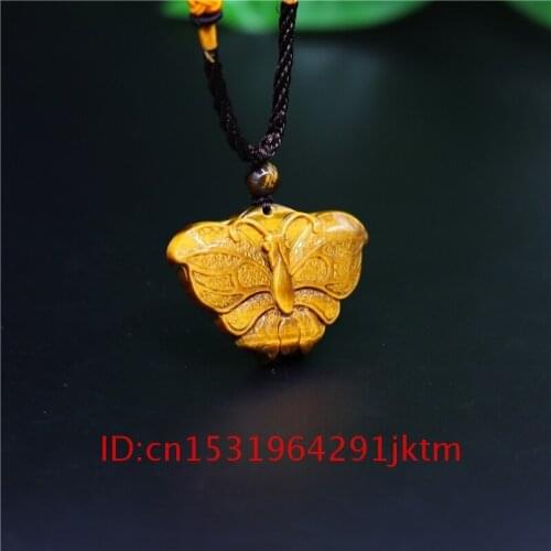 Jewelry Charm Amulet Carved Butterfly Jadeite Tiger Eye Jade for Fashion Women Natural Chinese Pendant Necklace Gifts Stone