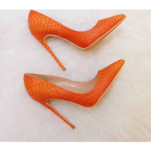 Free shipping fashion women Pumps lady orange snake python Pointy toe high heels shoes 12cm 10cm 8cm
