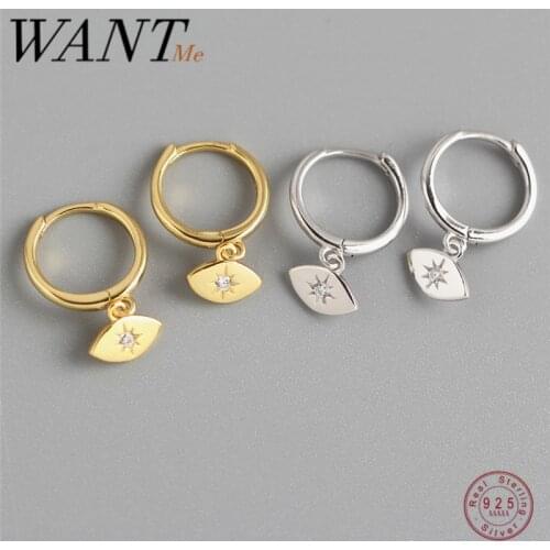 WANTME Real 100% 925 Sterling Silver Demon Eye Hanging Pendant Stud Earrings for Women Party Bohemian Hip Hop Evil Eye Jewelry