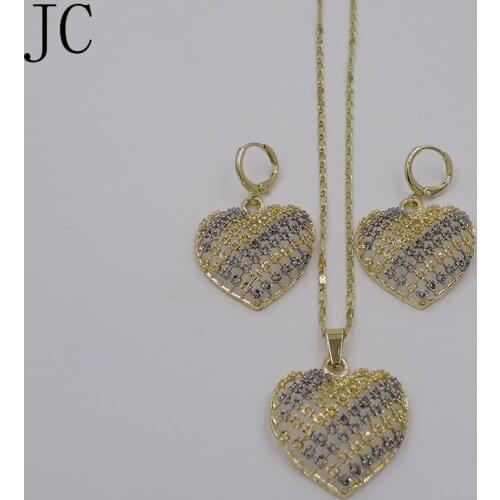 Women Jewelry Sets Dubai 2016 Unique Design Mix / Plated Two Tone Round Earrings Pendant Necklace