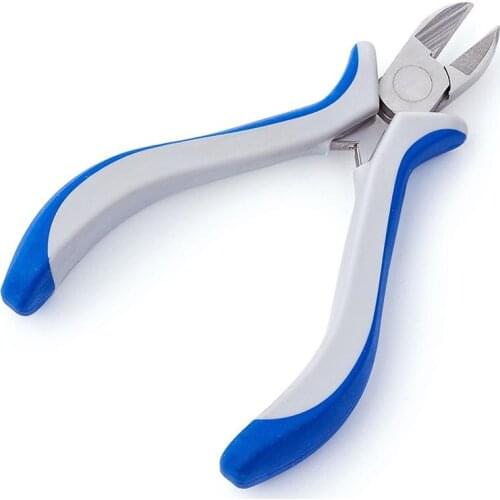 1PC White & Blue Beading & Jewelry Pliers Carbon-Hardened Steel Side Cutting Pliers, 5.8cmx11.5cm