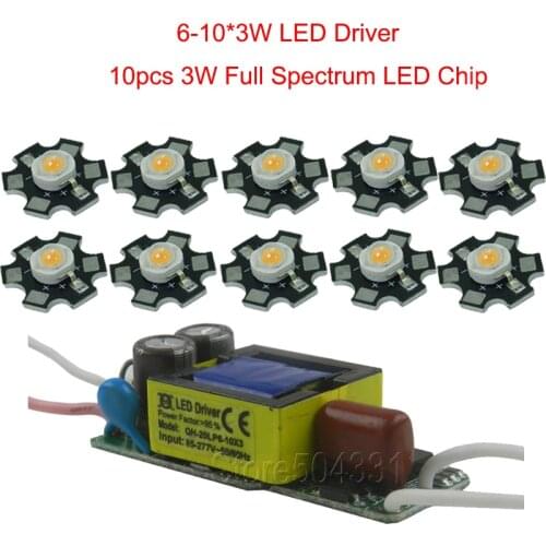 10pcs 3w full spectrum led 380-840nm +1pcs 6-10x3w 600mA led driver diy 30w led grow light for all growing stage growth