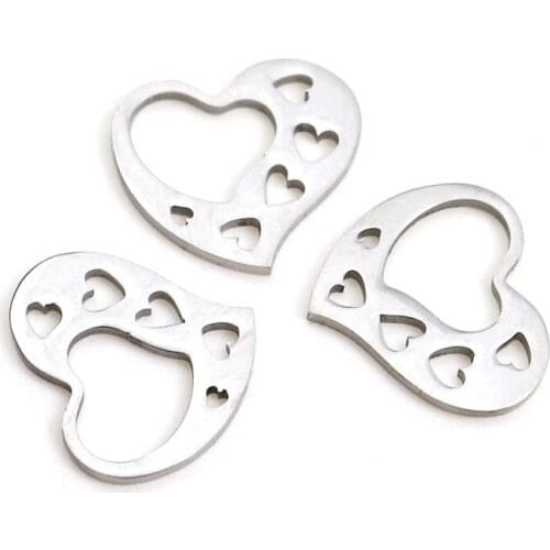 10pcs Stainless Steel Hypoallergenic 14x16mm Hollow Out Love Herat Shape Charm for DIY Necklace Pendant Jewelry Making Crafts