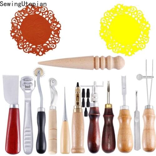 14PCS Leather Craft DIY Hand Sewing Tool Stitching Thread Awl Waxed Thimble Kit Professional Leather Craft Working Tools