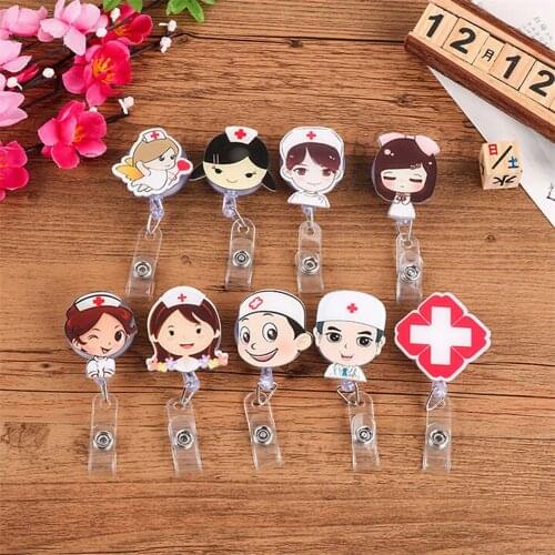 21styles Student Nurse acrylic Mini Name Card Badge Holder Retractable Badge Reel Lanyards Badge Holder Clip Office Supplies