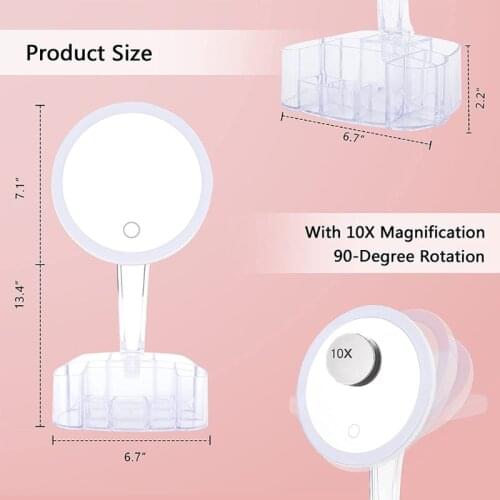 27RC Makeup Mirror with Lights and Storage 10x Magnification Cosmetic Vanity Mirror with 26 Led Light Touch Screen