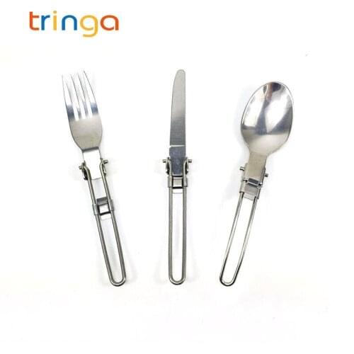 3 Pcs/Set Outdoor Stainless Steel Folded Fork Spoon Knife Picnic Camping Dinnerware Travel Cutlery Tools Portable Tableware