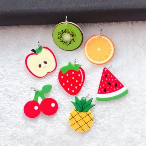 7pcs Multicolor Acrylic Flatback Fruit Cherry and Apple For Necklace Keychain Pendant DIY Making Accessories
