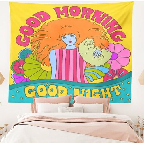 80S Vintage Tapestry cat girl Tapestry Bohemian Style Decoration Home Decoration Hippie Mattress Girls Dorm Room Decor INS Print