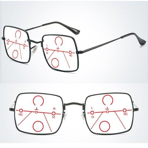 Oversized Square Frame Wide Face Retro Progressive Multifocal Reading Glasses +0.75 +1 +1.25 +1.5 +1.75 +2 +2.25 +2.5 +2.75To +4