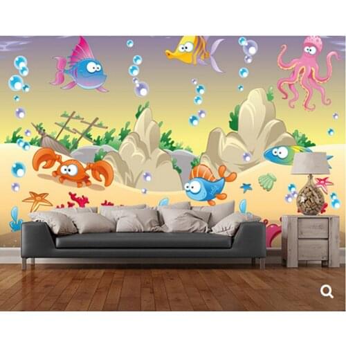 Custom papel de parede infantil,Sea Creatures,cartoon murals for childrens rooms park living room backdrop vinyl paper