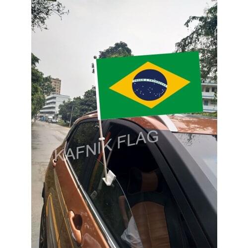 KAFNIK,30*45CM Brazil Window Car Flags and Banners Countries World Custom Flags with 43/52cm flagpole for car decoration