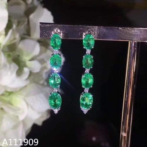 KJJEAXCMY boutique jewelry 925 sterling silver inlaid Natural Emerald Fine Womens earrings support detection beauty
