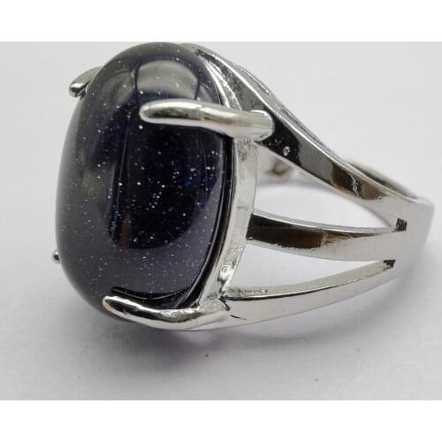 Natural Blue Sandstone Stone Oval Bead GEM Finger Ring Size 8-9 Jewelry For Gift X263