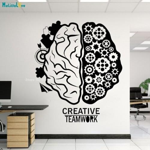 Creative Teamwork Vinyl Wall Decals Brain Team work Gear Office Sticker Removable Modern Room Decoration Home Art Murals YT2183