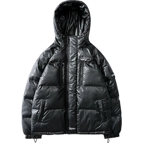 New Type Men Hooded Printing Down Jacket With Bright Face Medium Length Student Loose Casual Garment Coats