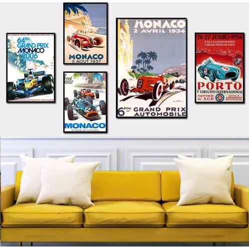Monaco 64th Super Motor Car Poster Hot Champion World Grand Prix Retro Wall Art Canvas Painting Baby Kids Room quadro cuadros