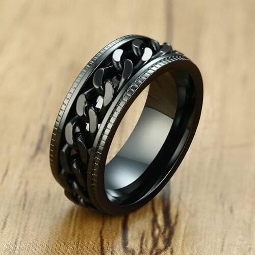 Modyle 2021 New Fashion Black Chain Wedding Ring for Men Punk Vintage Stainless Steel Finger Jewelry Male Rotating Chain Ring