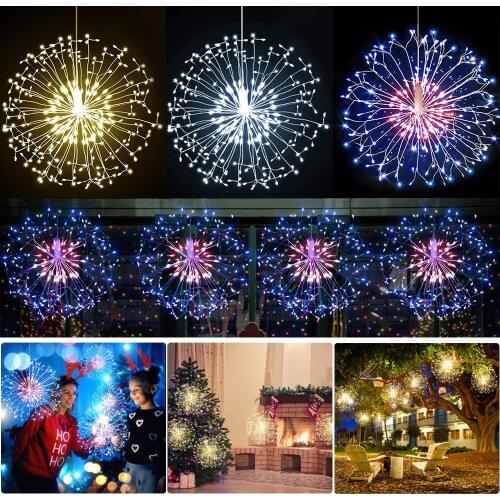 120 LED Copper Wire Firework Lights Battery Operated Fairy Lights with Remote 8 Modes Starburst Lights Waterproof Christmas