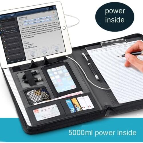 A4 zipper leather file folder briefcase document bag folders portfolio folder with ipad cellphone stand rigid belt tape 1105C