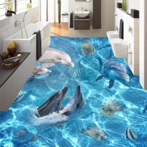 Custom 3D Wallpaper Ocean World Dolphins Sharks Floor Mural Living Room Bathroom Vinyl Self-adhesive Waterproof Floor Sticker 3D